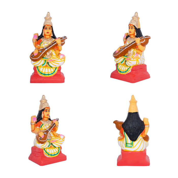 Lakshmi Ganesh Saraswati Idol Clay Golu Bommai Set- 10 X 5 Inch | Navratri Gombe/ Golu Doll For Navaratri Decor