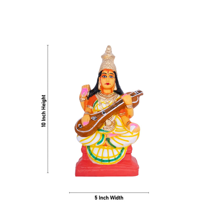 Lakshmi Ganesh Saraswati Idol Clay Golu Bommai Set- 10 X 5 Inch | Navratri Gombe/ Golu Doll For Navaratri Decor
