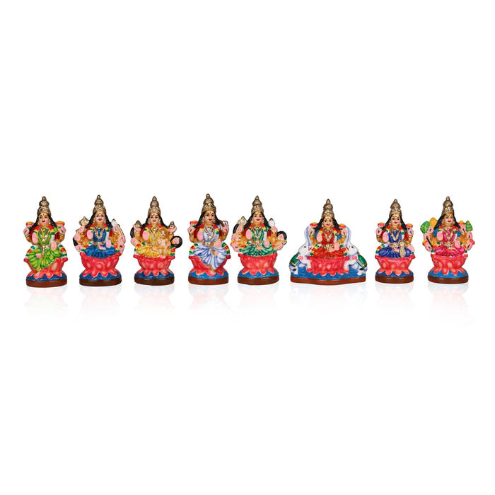 Ashtalakshmi Clay Golu Bommai Set - 7.5 x 3.5 Inches | Giri Golu Doll/ Navaratri Golu Bomma/Gombe/Bommai