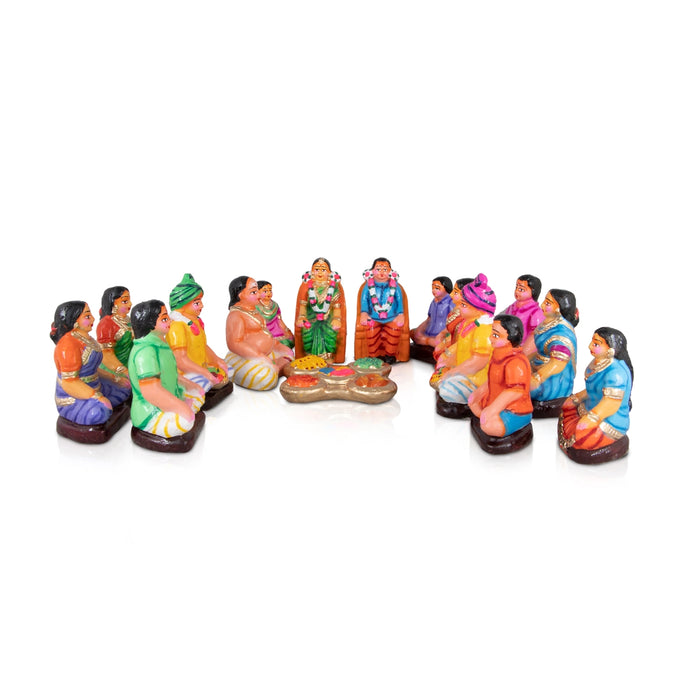 Engagement Clay Golu Bommai Set - 5 x 3 Inches | Giri Golu Doll/ Navaratri Golu Bomma/Gombe/Bommai