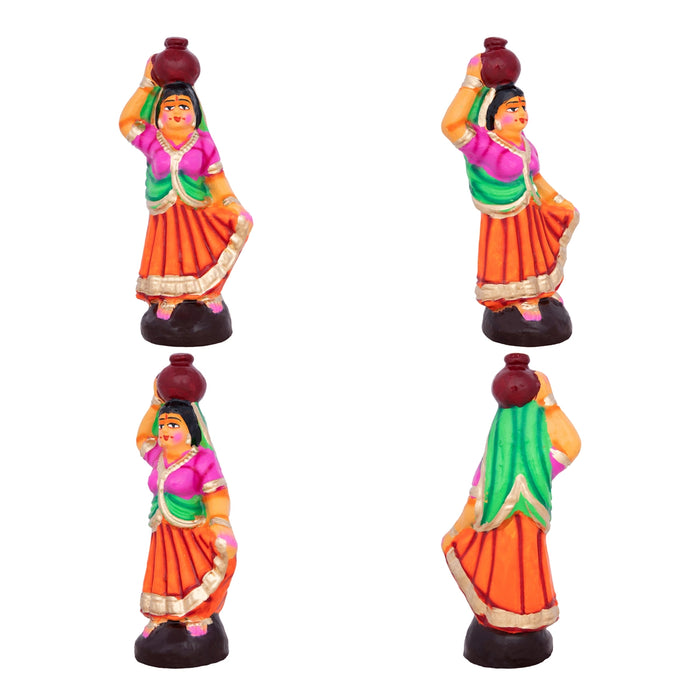 Krishna with Gopishri Clay Golu Bommai Set - 8.5 x 2.5 Inches | Giri Golu Doll/ Navaratri Golu Bomma/Gombe/Bommai