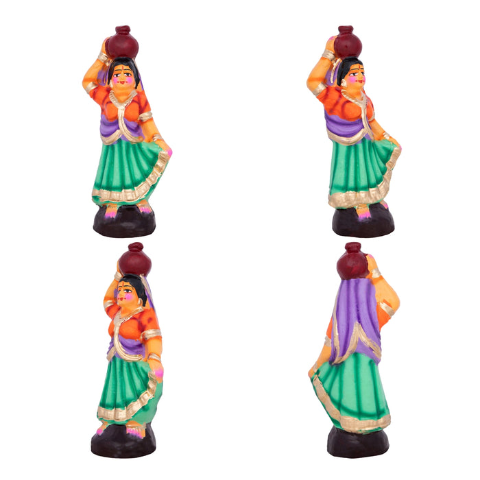 Krishna with Gopishri Clay Golu Bommai Set - 8.5 x 2.5 Inches | Giri Golu Doll/ Navaratri Golu Bomma/Gombe/Bommai