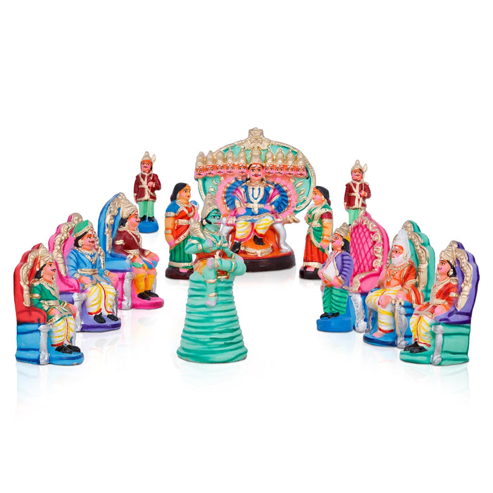 Ravana Darbar Clay Golu Bommai Set - 12 x 10 Inches | Giri Golu Doll/ Navaratri Golu Bomma/Gombe/Bommai
