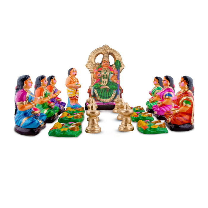 Kamakshi Vilakku Poojai Clay Golu Bommai Set - 10 x 5.5 Inches | Giri Golu Doll/ Navaratri Golu Bomma/Gombe/Bommai