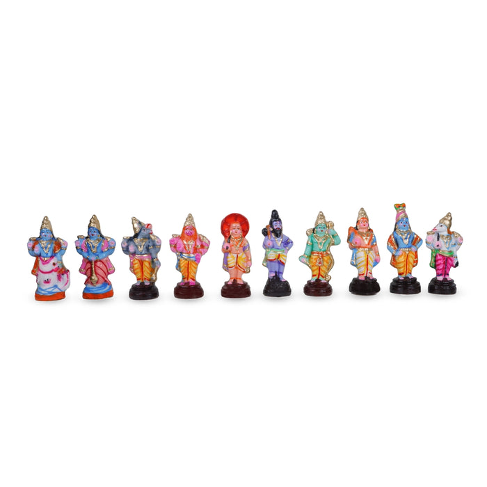 Dasavatharam Clay Golu Bommai Set - 7 x 3.5 Inches | Giri Golu Doll/ Navaratri Golu Bomma/Gombe/Bommai