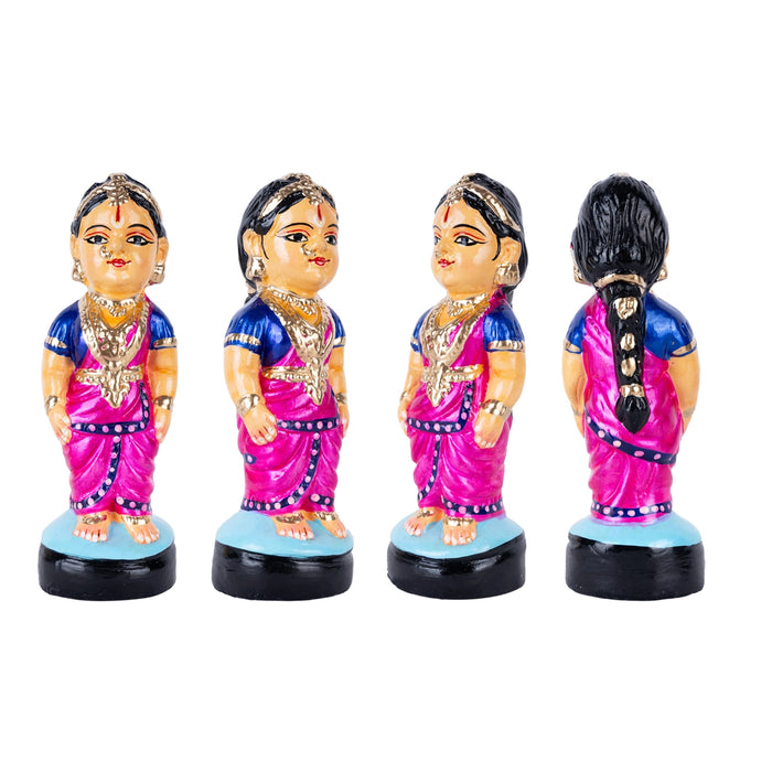 Iyengar Young Couple Clay Golu Bommai Pair - 7 X 2.5 Inches | Navratri Gombe/ Golu Doll For Navaratri Decor