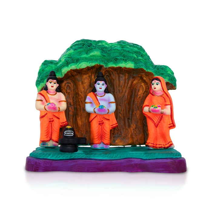 Rama Idol With Lakshman Sita Doing Shiva Pooja Clay Golu Bommai-7 X 8.5 Inches | Navratri Gombe/ Giri Golu Doll