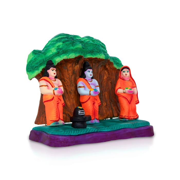 Rama Idol With Lakshman Sita Doing Shiva Pooja Clay Golu Bommai-7 X 8.5 Inches | Navratri Gombe/ Giri Golu Doll