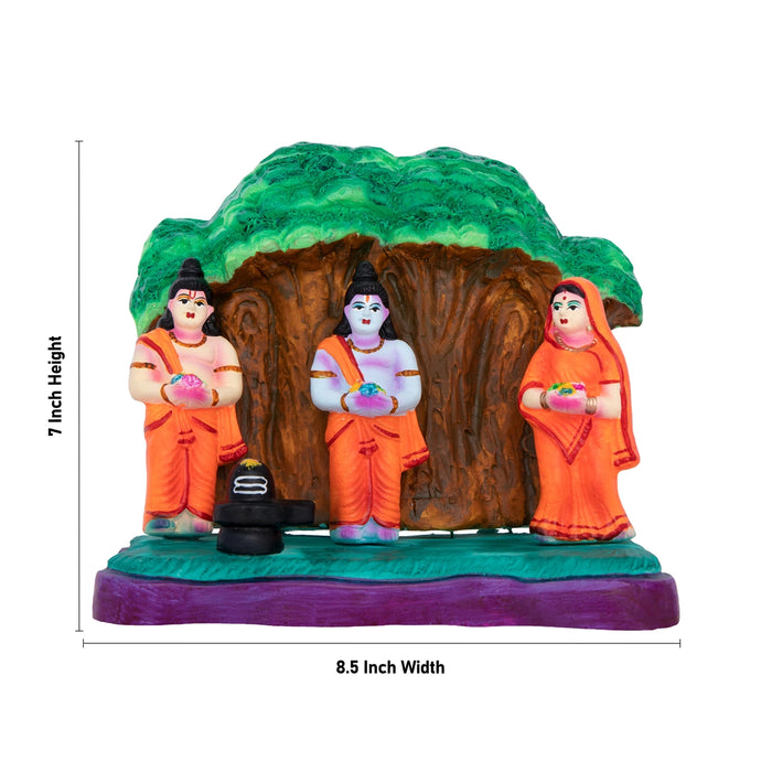 Rama Idol With Lakshman Sita Doing Shiva Pooja Clay Golu Bommai-7 X 8.5 Inches | Navratri Gombe/ Giri Golu Doll