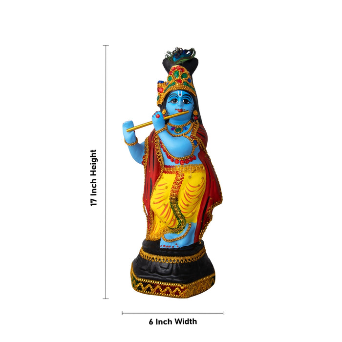 Krishna Idol - 17 x 6 Inches | Fibre Idol/ Decorated Krishna Idol/ Kannan Statue for Pooja