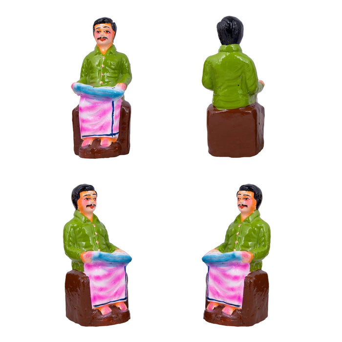 Tea Shop Clay Golu Bommai Set - 7 X 2.5 Inches | Navratri Gombe/ Golu Doll For Navaratri Decor