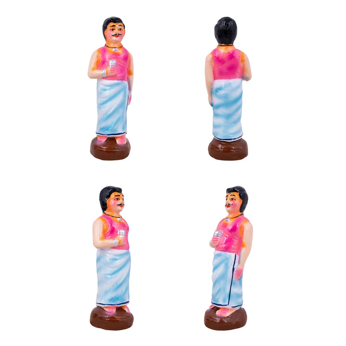 Tea Shop Clay Golu Bommai Set - 7 X 2.5 Inches | Navratri Gombe/ Golu Doll For Navaratri Decor