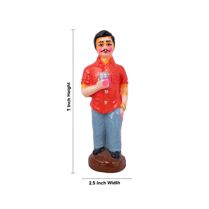 Tea Shop Clay Golu Bommai Set - 7 X 2.5 Inches | Navratri Gombe/ Golu Doll For Navaratri Decor