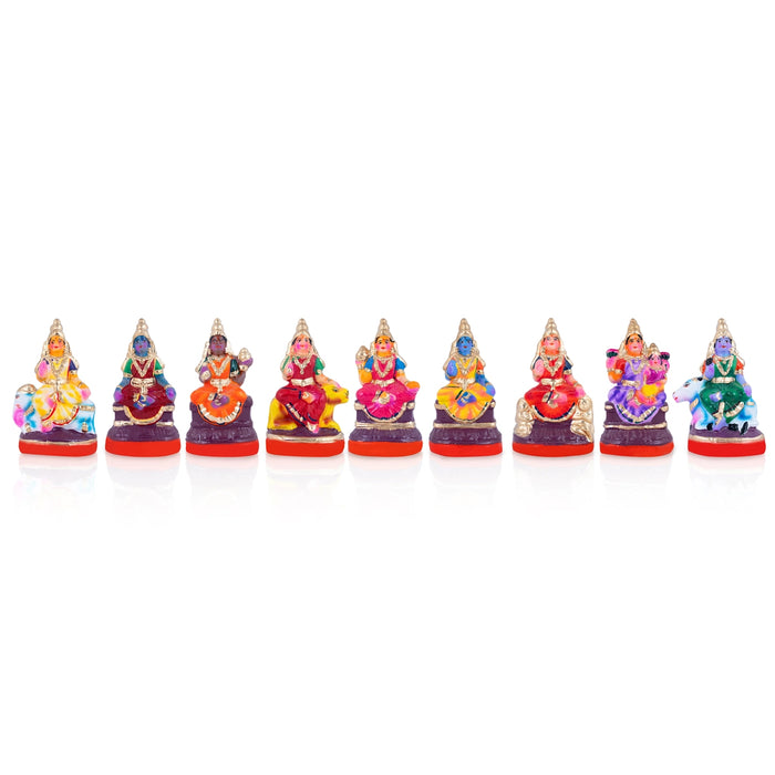 Nava Durga Idol Clay Golu Bommai Set - 5.5 X 3.5 Inches | Navratri Gombe/ Giri Golu Doll For Navaratri Decor
