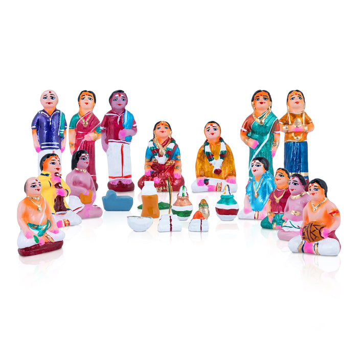 Marriage Clay Golu Bommai Set - 4.5 X 1.5 Inches | Navratri Gombe/ Giri Golu Doll For Navaratri Decor