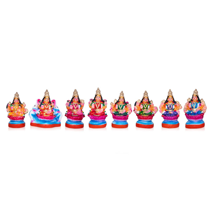 Ashtalakshmi Idol Clay Golu Bommai Set - 6 X 3 Inches | Navratri Gombe/ Golu Doll For Navaratri Decor