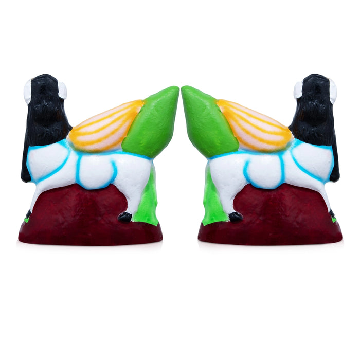 Kamadhenu Statue Clay Golu Bommai Pair - 8 X 7 Inches | Navratri Gombe/ Golu Doll For Navaratri Decor