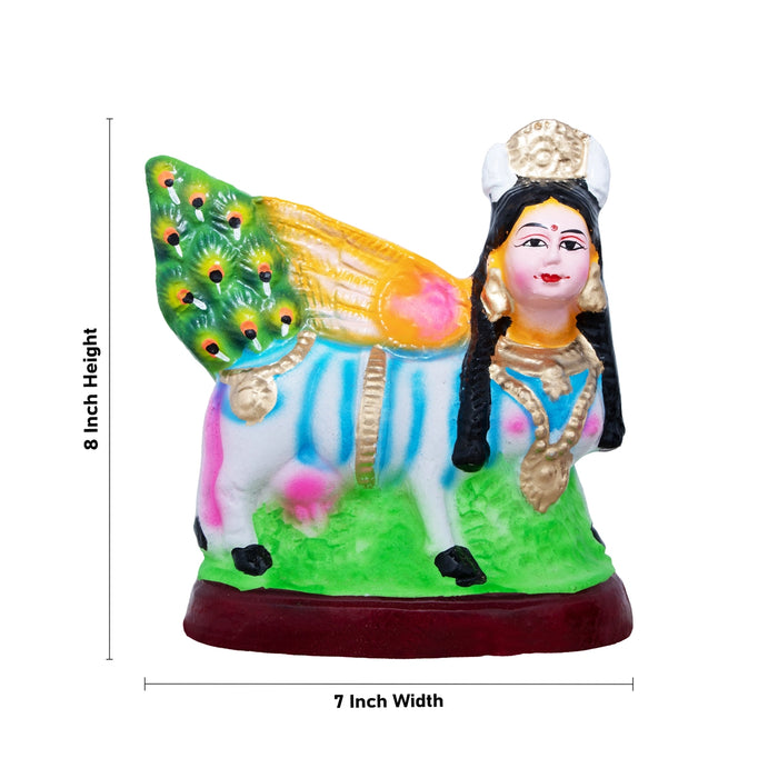 Kamadhenu Statue Clay Golu Bommai Pair - 8 X 7 Inches | Navratri Gombe/ Golu Doll For Navaratri Decor