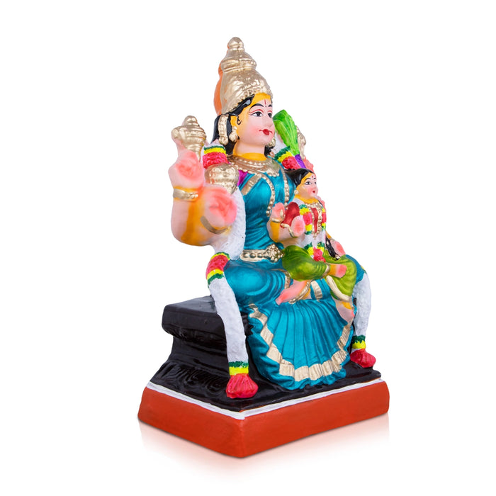 Balambigai Sitting On Thiripurasundari Clay Golu Bommai - 12 X 7 Inches | Navratri Gombe/ Golu Doll