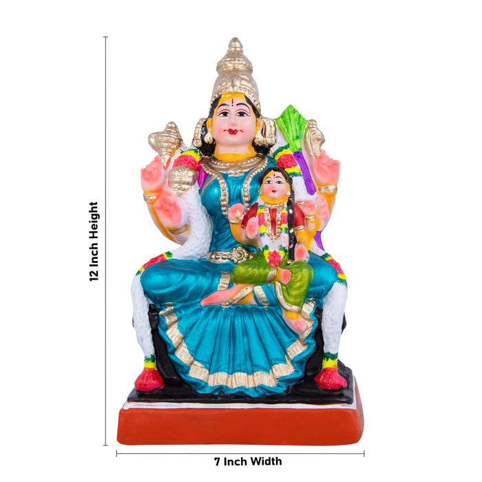 Balambigai Sitting On Thiripurasundari Clay Golu Bommai - 12 X 7 Inches | Navratri Gombe/ Golu Doll