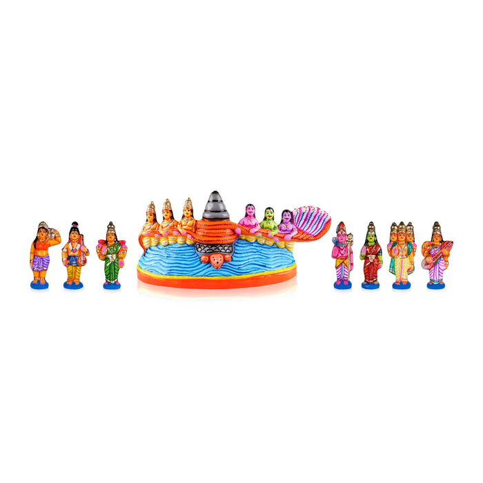 Thiruparkadal Clay Golu Bommai Set - 11 X 22 Inches | Navratri Gombe/ Giri Golu Doll For Navaratri Decor
