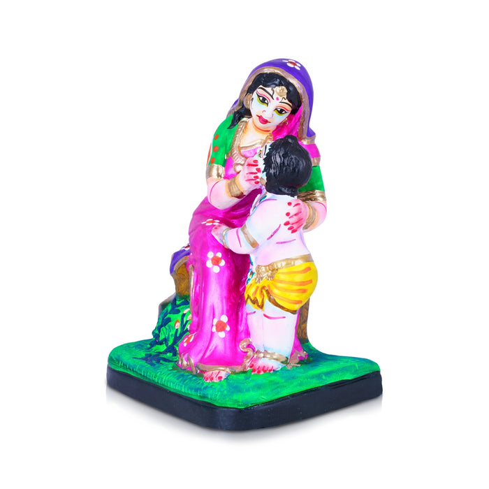 Yashoda Krishna Murti Clay Golu Bommai - 9 X 6 Inches | Navratri Gombe/ Giri Golu Doll For Navaratri Decor