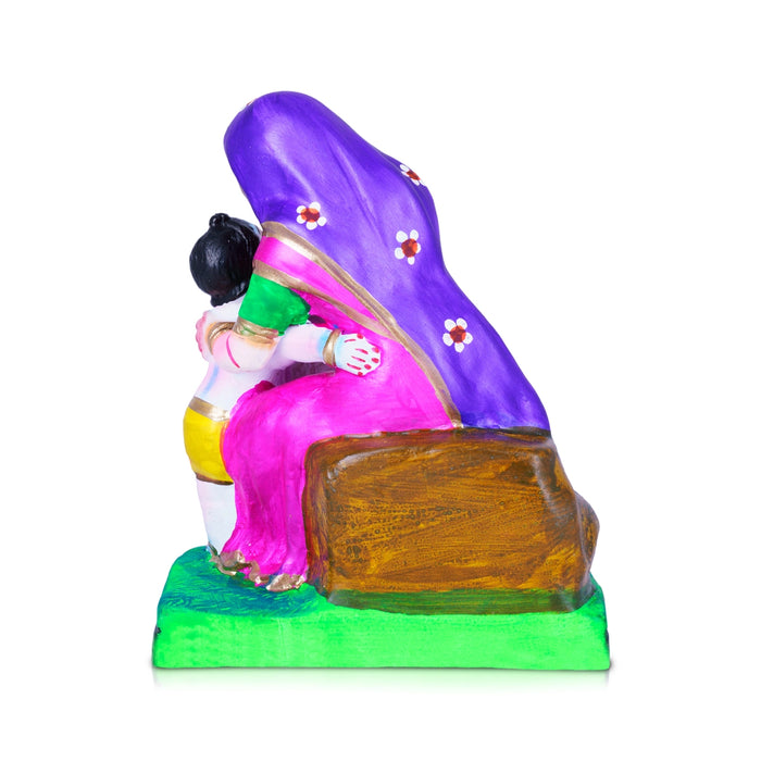 Yashoda Krishna Murti Clay Golu Bommai - 9 X 6 Inches | Navratri Gombe/ Giri Golu Doll For Navaratri Decor