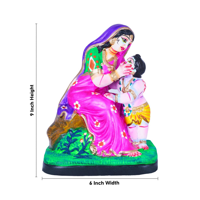 Yashoda Krishna Murti Clay Golu Bommai - 9 X 6 Inches | Navratri Gombe/ Giri Golu Doll For Navaratri Decor