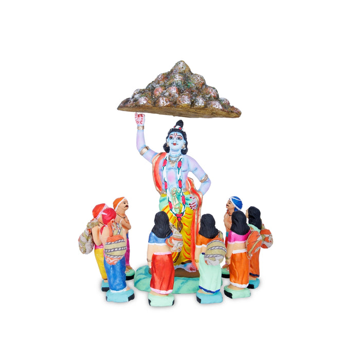 Krishna Govardhana Giri Clay Golu Bommai Set- 3 X 7.5 Inches | Navratri Gombe/Giri Golu Doll For Navaratri Decor