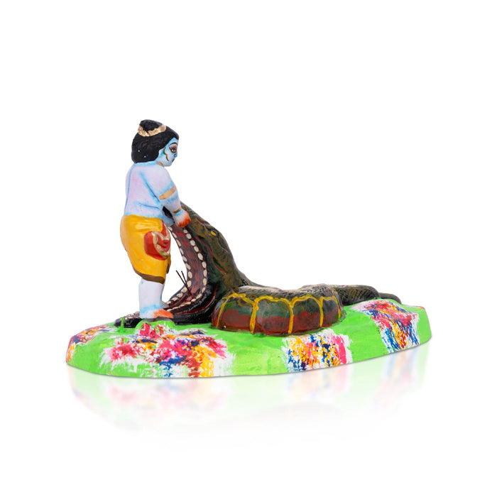 Krishna Murti Aghasura Vadham Clay Golu Bommai- 6X11 Inches | Navratri Gombe/ Giri Golu Doll For Navaratri Decor