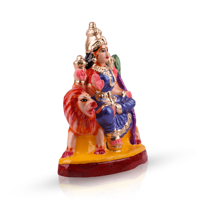 Simhavahini Durga Clay Golu Bommai - 8 x 6 Inches | Giri Golu Doll/ Navaratri Golu Bomma/Gombe/Bommai