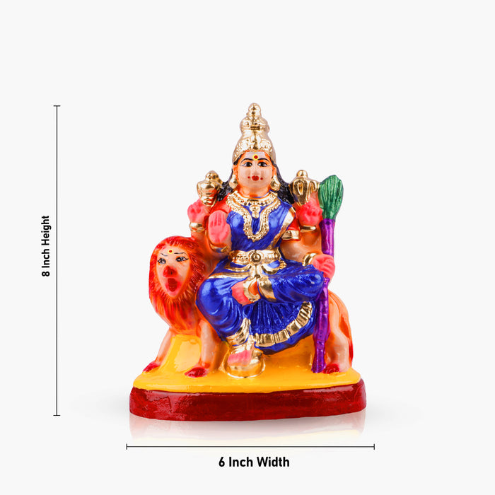 Simhavahini Durga Clay Golu Bommai - 8 x 6 Inches | Giri Golu Doll/ Navaratri Golu Bomma/Gombe/Bommai