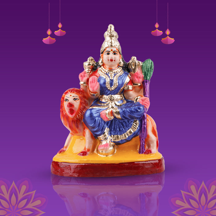 Simhavahini Durga Clay Golu Bommai - 8 x 6 Inches | Giri Golu Doll/ Navaratri Golu Bomma/Gombe/Bommai