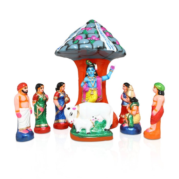 Krishna Govarthanagiri Clay Golu Bommai Set - 15 x 11.5 Inches | Giri Golu Doll/ Navaratri Golu Bomma/Gombe