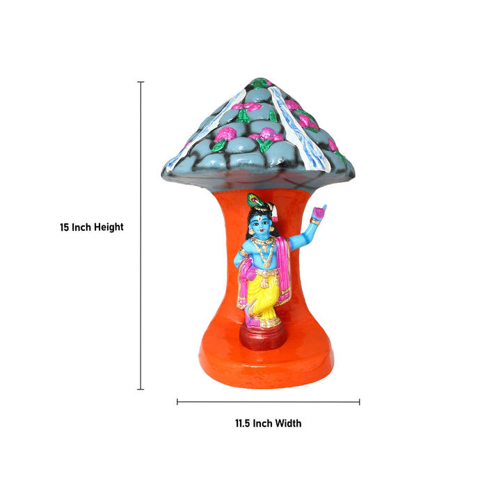 Krishna Govarthanagiri Clay Golu Bommai Set - 15 x 11.5 Inches | Giri Golu Doll/ Navaratri Golu Bomma/Gombe