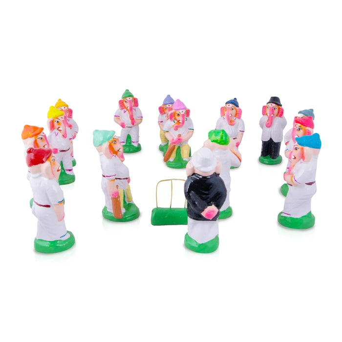 Elephant Cricket Clay Golu Bommai Set - 7 x 3 Inches | Giri Golu Doll/ Navaratri Golu Bomma/Gombe/Bommai