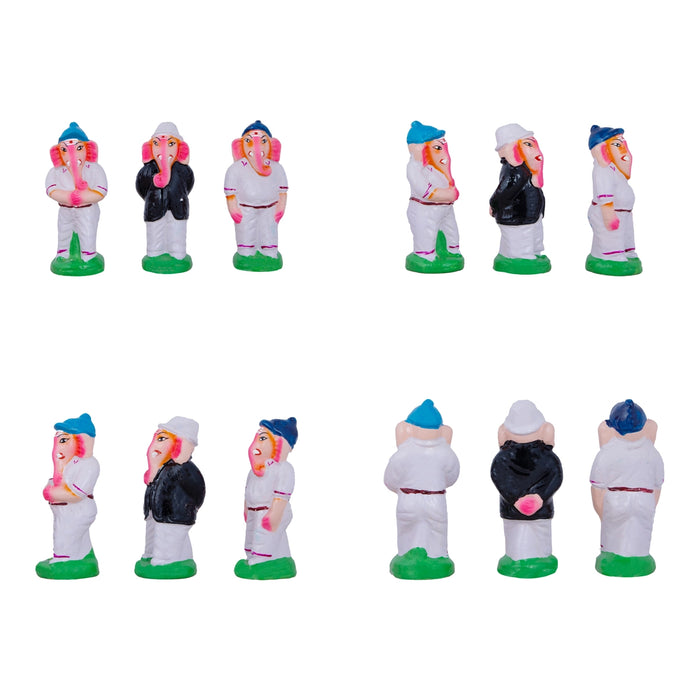 Elephant Cricket Clay Golu Bommai Set - 7 x 3 Inches | Giri Golu Doll/ Navaratri Golu Bomma/Gombe/Bommai