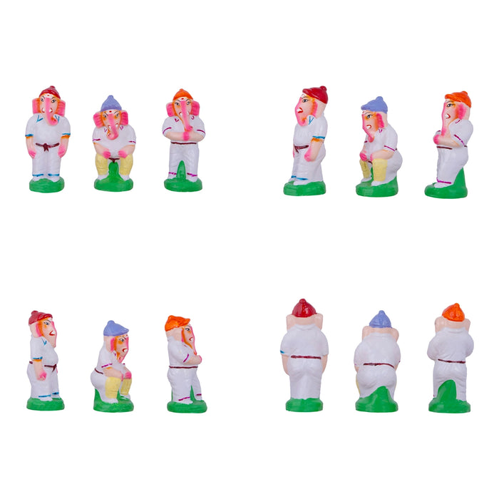 Elephant Cricket Clay Golu Bommai Set - 7 x 3 Inches | Giri Golu Doll/ Navaratri Golu Bomma/Gombe/Bommai