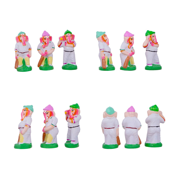 Elephant Cricket Clay Golu Bommai Set - 7 x 3 Inches | Giri Golu Doll/ Navaratri Golu Bomma/Gombe/Bommai