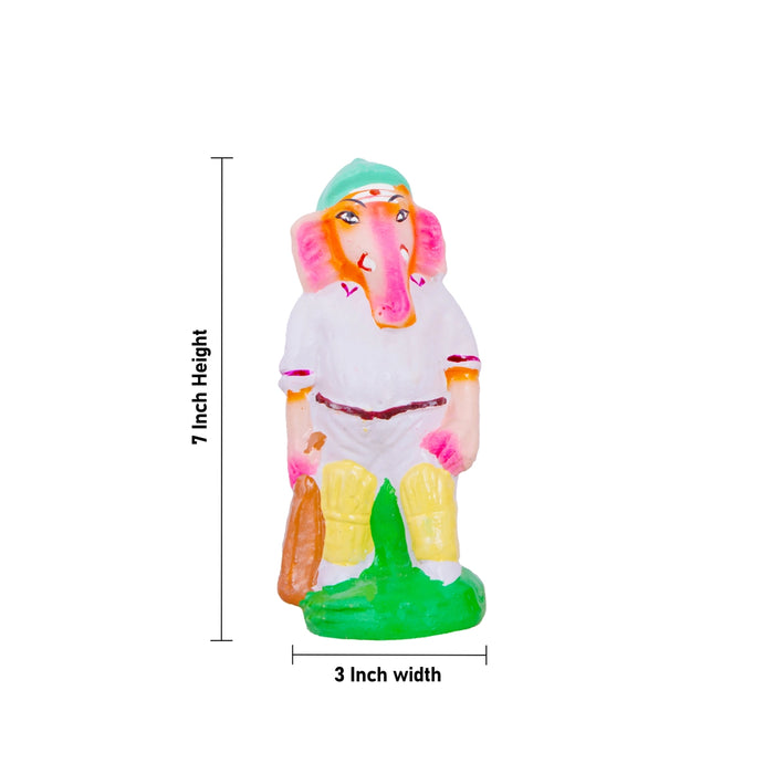 Elephant Cricket Clay Golu Bommai Set - 7 x 3 Inches | Giri Golu Doll/ Navaratri Golu Bomma/Gombe/Bommai