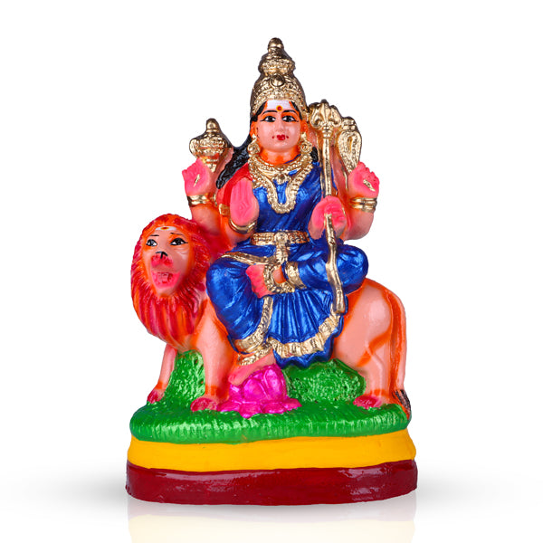 Simhavahini Durga Clay Golu Bommai - 12 x 7 Inches | Giri Golu Doll/ Navaratri Golu Bomma/Gombe/Bommai
