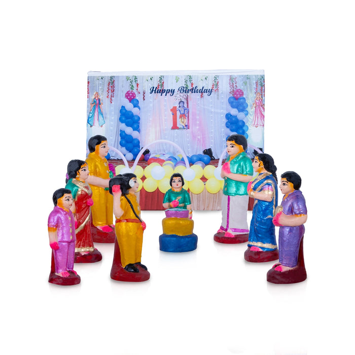 Birthday Clay Golu Bommai Set - 6 x 3 Inches | Giri Golu Doll/ 11 Pcs/ Navaratri Golu Bomma/Gombe/Bommai