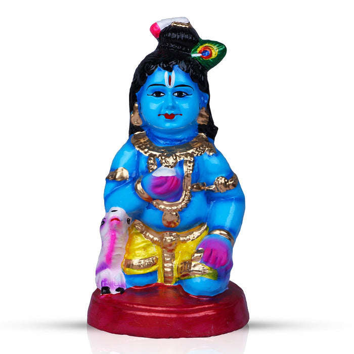 Butter Krishna Clay Golu Bommai - 9 x 4.5 Inches | Giri Golu Doll/ Navaratri Golu Bomma/Gombe/Bommai