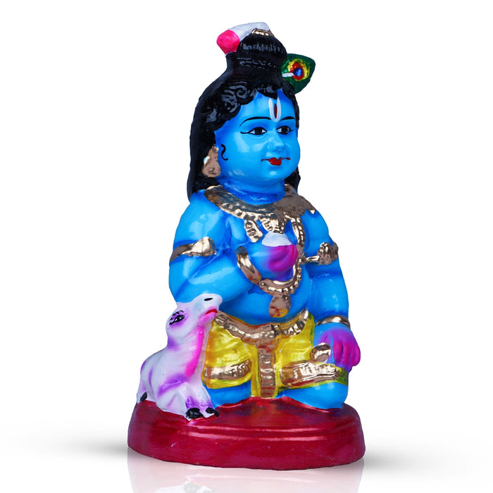 Butter Krishna Clay Golu Bommai - 9 x 4.5 Inches | Giri Golu Doll/ Navaratri Golu Bomma/Gombe/Bommai