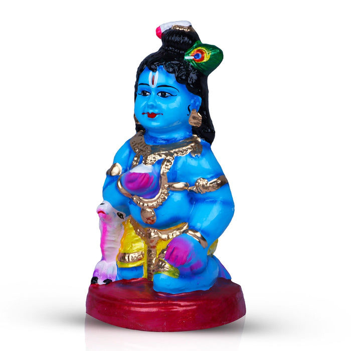 Butter Krishna Clay Golu Bommai - 9 x 4.5 Inches | Giri Golu Doll/ Navaratri Golu Bomma/Gombe/Bommai