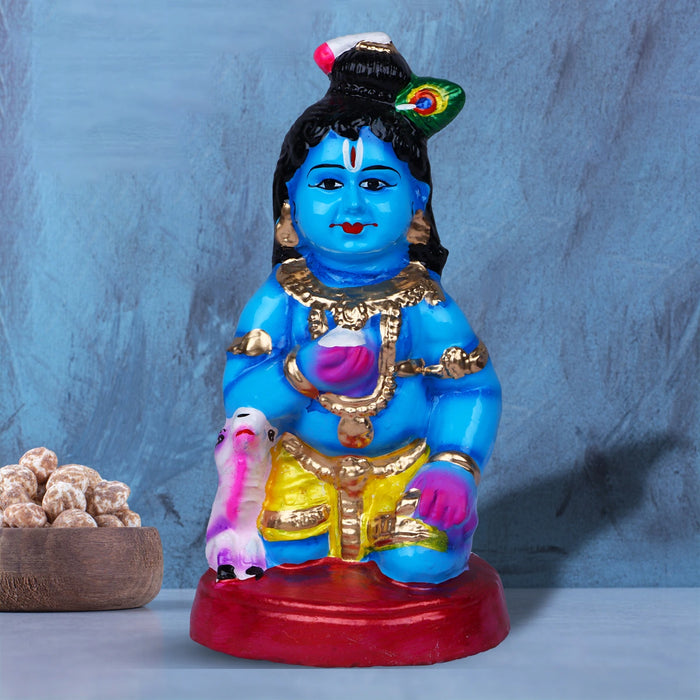 Butter Krishna Clay Golu Bommai - 9 x 4.5 Inches | Giri Golu Doll/ Navaratri Golu Bomma/Gombe/Bommai