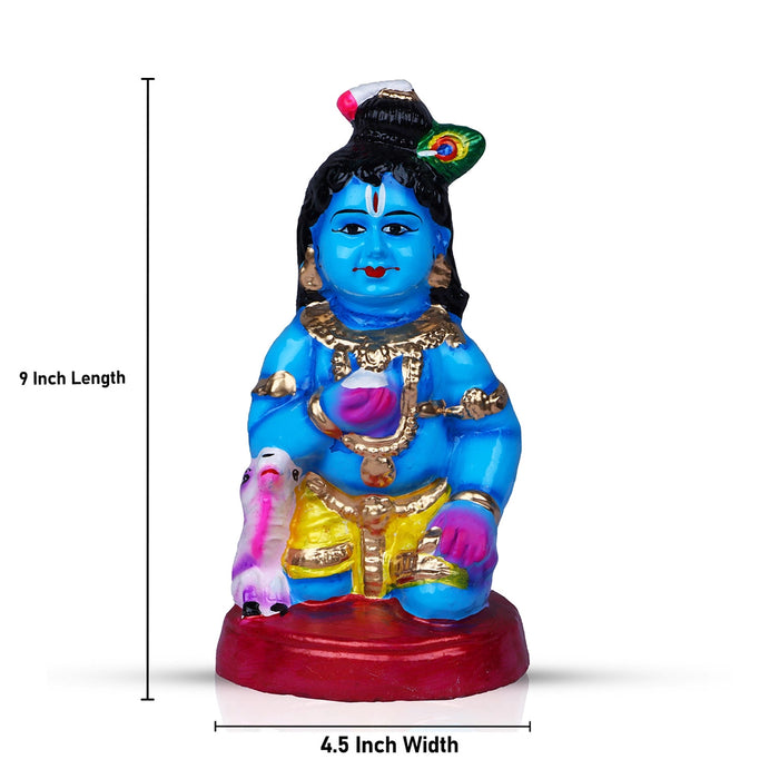 Butter Krishna Clay Golu Bommai - 9 x 4.5 Inches | Giri Golu Doll/ Navaratri Golu Bomma/Gombe/Bommai