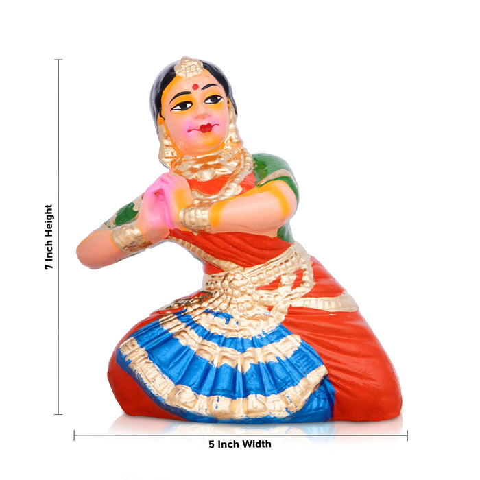 Bharathanatyam Clay Golu Bommai - 7 x 5 Inches | Giri Golu Doll/ Navaratri Golu Bomma/Gombe/Bommai