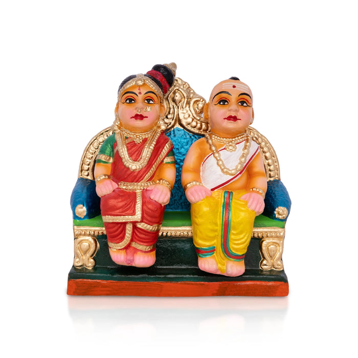 Uncle Aunty Iyer Clay Golu Bommai - 7 X 7 Inches | Navratri Gombe/ Giri Golu Doll For Navaratri Decor