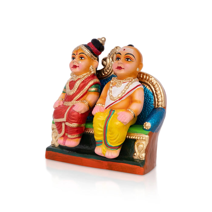 Uncle Aunty Iyer Clay Golu Bommai - 7 X 7 Inches | Navratri Gombe/ Giri Golu Doll For Navaratri Decor